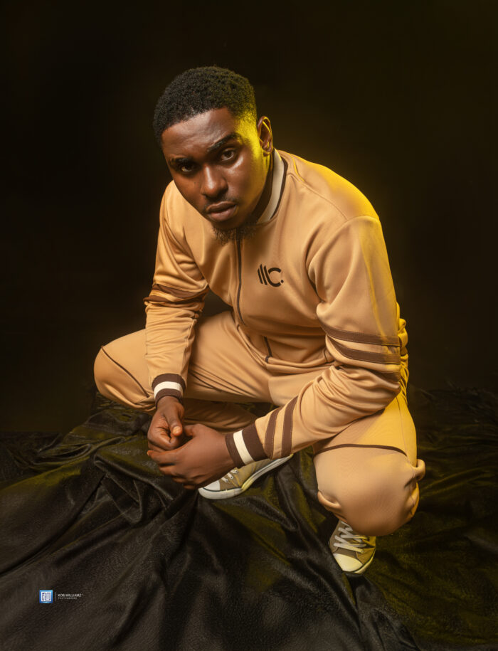 Model wearing the Megas Max 01 tracksuit