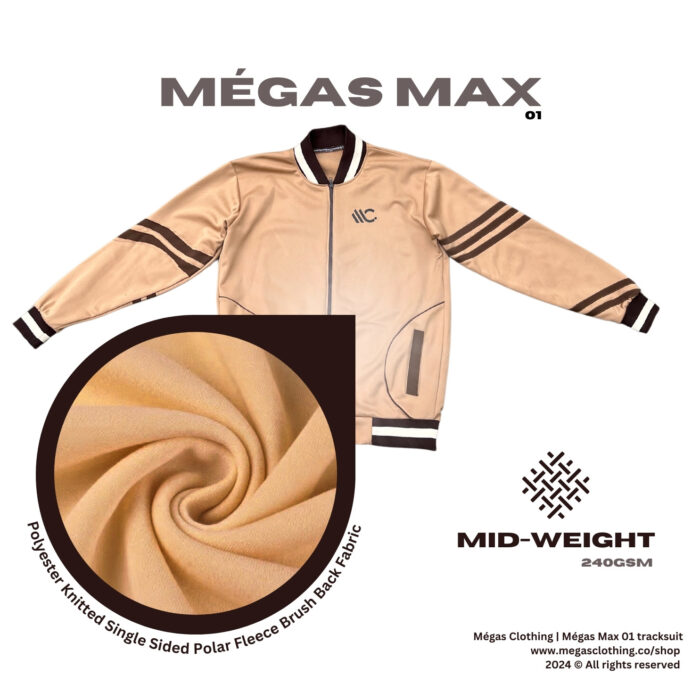 Megas Max 01 tracksuit fabric quality and name